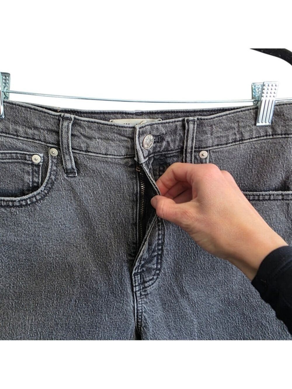 Madewell High Rise Black Distressed Straight Leg Jeans The Perfect Vintage Jean - Picture 8 of 13